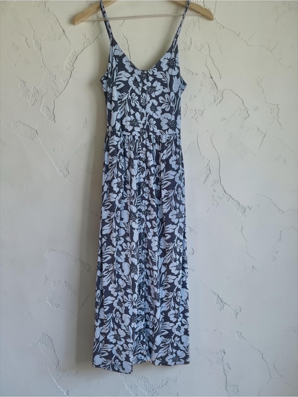 Market & Spruce Blue Floral Maxi Dress Pockets Size M Cotton Modal - Picture 9 of 9
